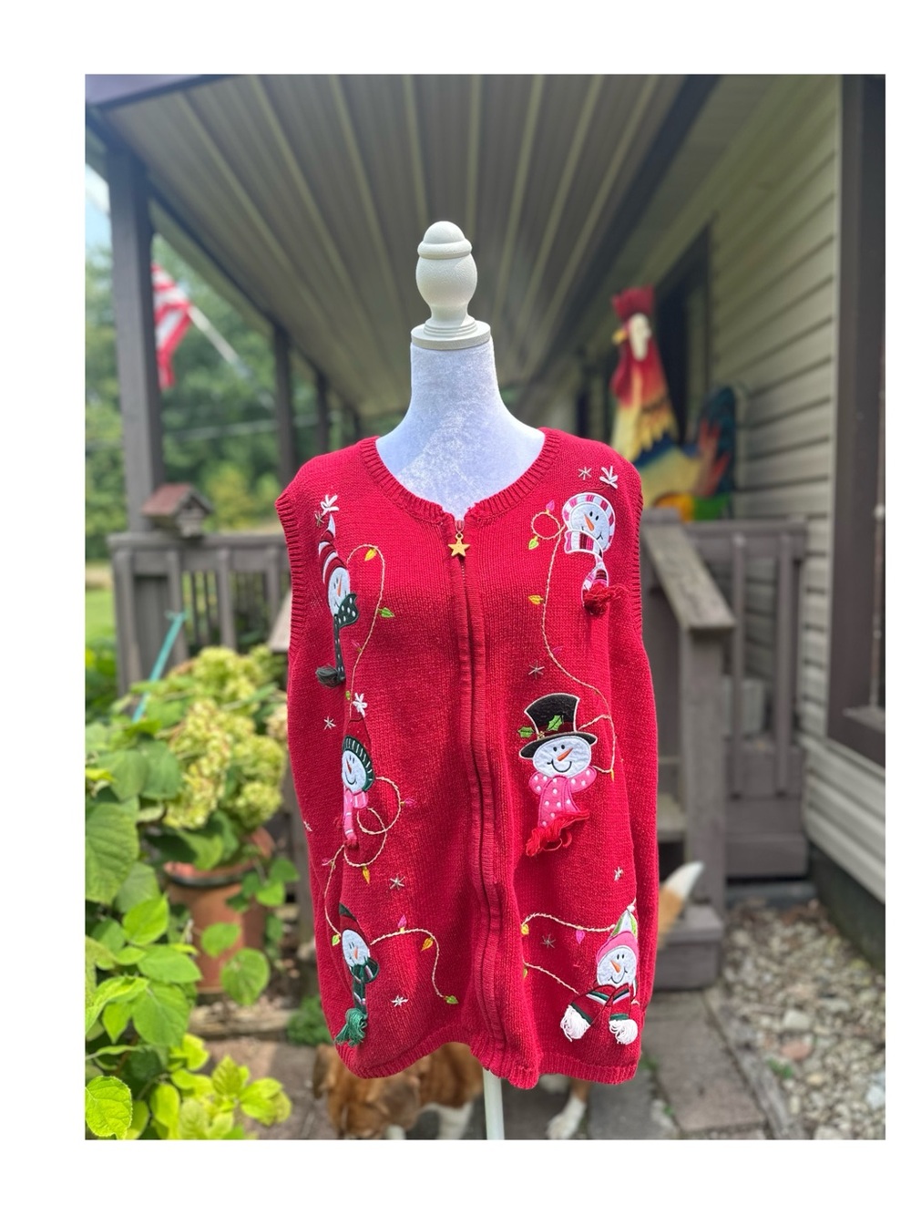 Holiday Editions  Vintage Red Snowman Embroidered Holiday Cardigan Size 2X
